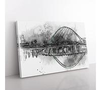 Gateshead Millennium Bridge Sketch Modern Art Canvas Wall Art Print Ready to Hang, Framed Picture for Living Room Bedroom Home Office Décor, 50x35 cm (20x14 Inch)