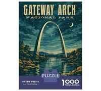 Gateway Arch National Park Vintage Poster 1000 Piece Jigsaw Puzzle, Historic Square Architecture, Weekend Hobby, Matte Printed Jigsaw, Family Night Game for Families, 38x26cm/1000pcs
