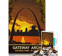Gateway Arch Sunset Jigsaw Puzzles for Teenagers 1000 Piece Puzzle,Help The Brain Exercise Addictive Toys to Cultivate Patience A Work of Art 50x75cm