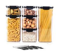 GATG Airtight Food Storage 6 piece Container Set with Easy Buckle Lids Kitchen Pantry Organizer Storage Containers PET BPA FREE -Stickers and Pen included