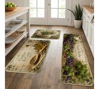 Gather & Cook Kitchen Mats for Floor, Vintage Herb and Grape Pattern Soft Mats, Spring Cushioned Comfort Washable Decor Rugs for Kitchen Sinks Laundryroom Bathroom 3pcs