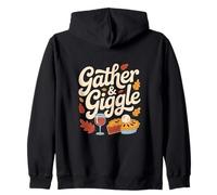 Gather & Giggle Fall Thanksgiving Pie Wine Leaves Zip Hoodie
