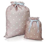 Gather & Knot Drawstring Gift Bags 20" Large 12" Small Premium Canvas Reusable Fabric Wrap for Birthdays, Baby Showers, All Occasions, Uni, Cream Dots