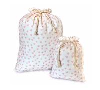 Gather & Knot Heart Gift Bags | Reusable Fabric Drawstring Bags | Large 20” & Small 12” | Premium Canvas Wrap for Birthdays, Showers & Gifting | Blush Hearts