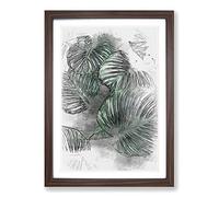 Gathered Green Plant Leaves in Abstract Framed Print | A2 Walnut Framed Wall Art | Ready to Hang | Abstract Floral Picture | Living Room Bedroom Lounge Office