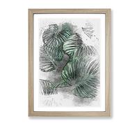 Gathered Green Plant Leaves In Abstract Modern Framed Print | A3 Oak Framed Wall Art | Ready to Hang | Abstract Floral Picture | Living Room Bedroom Lounge Office