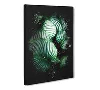 Gathered Green Plant Leaves Paint Splash Canvas Print | Gallery Wrapped 30mm Frame Wall Art | 20x14 inches | Ready to Hang | Modern Floral Picture | Living Room Bedroom Lounge Office