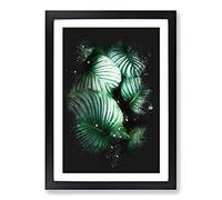 Gathered Green Plant Leaves Paint Splash Framed Print | A2 Black Framed Wall Art | Ready to Hang | Modern Floral Picture | Living Room Bedroom Lounge Office