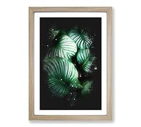 Gathered Green Plant Leaves Paint Splash Framed Print | A2 Oak Framed Wall Art | Ready to Hang | Modern Floral Picture | Living Room Bedroom Lounge Office