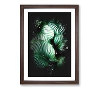 Gathered Green Plant Leaves Paint Splash Framed Print | A2 Walnut Framed Wall Art | Ready to Hang | Modern Floral Picture | Living Room Bedroom Lounge Office