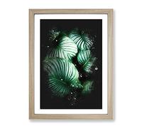 Gathered Green Plant Leaves Paint Splash Modern Framed Print | A2 Oak Framed Wall Art | Ready to Hang | Modern Floral Picture | Living Room Bedroom Lounge Office