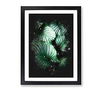 Gathered Green Plant Leaves Paint Splash Modern Framed Print | A3 Black Framed Wall Art | Ready to Hang | Modern Floral Picture | Living Room Bedroom Lounge Office
