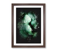 Gathered Green Plant Leaves Paint Splash Modern Framed Print | A4 Walnut Framed Wall Art | Ready to Hang | Modern Floral Picture | Living Room Bedroom Lounge Office