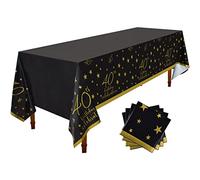 Gatherfun 40th Birthday Disposable Tablecloth 4 Pack Gold and Black Waterproof Plastic Table Cover for Men Woman 40 Birthday Party Decorations
