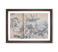 Gathering in an Orchid Pavilion by Maruyama Okyo Framed Print | A2 Walnut Framed Wall Art | Ready to Hang | Modern Floral Picture | Living Room Bedroom Lounge Office
