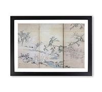 Gathering in The Orchid Pavilion by Maruyama Okyo Framed Print | A2 Black Framed Wall Art | Ready to Hang | Modern Floral Picture | Living Room Bedroom Lounge Office
