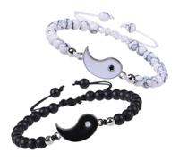 GATHINESS 1 Pair Yin Yang Couples Bracelets for Him and Her, Handmade Natural Stone Friendship Bracelets with Unique Taichi Design, Practical and Gift for Engagement or Birthday