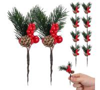 GATHINESS 10pcs Simulation Red Berry Pine Branches Christmas Tree Decoration Artificial Plastic and Foam Material for Festive Atmosphere and Holiday Crafts