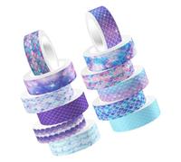 GATHINESS 12 Rolls Mermaid Patterned Adhesive Sticker Washi Tape for Decorating and Fixing, Simple Style Multi-purpose Craft Tape Set for Birthdays and Imaginative DIY Projects