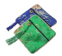 GATHINESS 2pcs Embroidered Nail Tape Bags for Guzheng and Coins Storage, Blue Cotton Polyester Pouches with Wear-resistant Fabric and Convenient Zipper Closure, Stylish Small