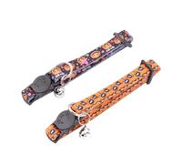 GATHINESS 2pcs Halloween Cat Collars with Bell Decor, Bright Colour Polyester Collars for Pets, for Dress and Party, Black and Orange Cat Neck Straps