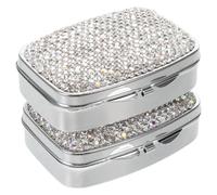 GATHINESS 2pcs Portable Pill Case Box Daily Pill Organizer, Rhinestone Metal Square 2 Compartment White, Easy Medication Planning, for Travel and Outdoor Activities