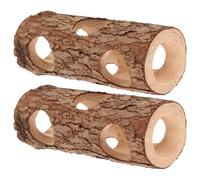 GATHINESS 2pcs Wooden Small Animal Hideout Tunnel for Hamsters Natural Tree Bark Shape Comfortable Running and Hiding Rest Station Indoor Playground Cage Accessories