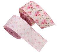 GATHINESS 2roll Gift Wrap Ribbon Floral Pattern Wired Ribbon 6.3cm Pink, Linen Wire, 5 Yards, Bow Making and Wrapping for Flower Arrangements, Easter