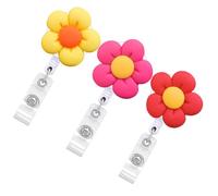 GATHINESS 3pcs Retractable Badge Holders with Flower Shaped Design, Stainless Steel and Pp Material, Compact Key Chain Badge Clips for Factory Workers and Teachers