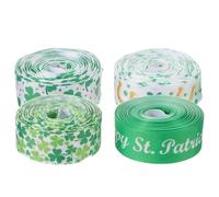 GATHINESS 4 Rolls St Patrick's Day Bow Making Ribbon with Green Shamrock Print, Polyester Grosgrain Ribbon for Holiday Packing and Crafting, Easy to Store and Carry, 5 Yards Each