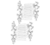 GATHINESS 4pcs Pearl Flower Hair Combs for Wedding with Strong Grip, Metal Handmade Bridal Side Combs in Silver, Elegant Vintage Style, for Brides and Bridesmaids in Indoor Wedding Setting