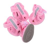 GATHINESS 4pcs Pink Summer Breathable Mesh Dog Shoes with Anti-slip Sole and Convenient to Clean Cotton Material Booties for Dogs Paws, for Deck and Outdoor Use