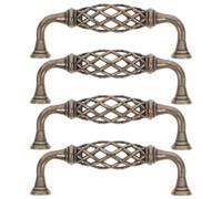 GATHINESS 4pcs Vintage Zinc Alloy Cabinet Pull Handle, 128mm Hole Spacing | Antique Brass Finish, Matte Bronzed Patina, for Wardrobe Doors and Kitchen Cupboards, Golden