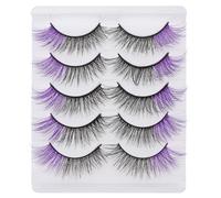 GATHINESS 5 Pairs Purple False Eyelashes Half Lashes Handmade Gentle Eyelash Extension Kit for Natural and Dramatic Eye Look