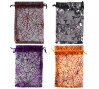 GATHINESS 50pcs Drawstring Bag Organza Bundle Pockets Reusable Spider Web Print for Storage Small Items and Chocolate Random Color