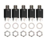 GATHINESS 5pcs 6.35mm Stereo Audio Jack Connector with 5 Solder Lugs | Nickel-plated Metal Contacts, Plastic Housing, Universal Compatibility, DIY Ready, Stable Transmission for Stage