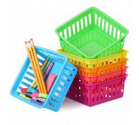 GATHINESS 6pcs Plastic Desk Storage Baskets Colourful Stationery Organisers | Stackable Design, Multiple Bright Colours, Easy-Clean Surface, for Pens, Pencils, Crayons and Small Desk Supplies