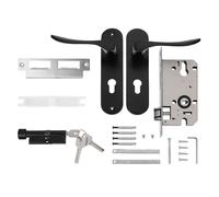 GATHINESS Black Aluminium Alloy Door Lock with Lever Handle and Key Set | Quiet Indoor Use, Complete Installation Kit, Easy to Clean, for Sliding and Closet Doors