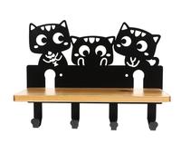 GATHINESS Black Cat Shape Wall Shelf with Iron Hook for Storage and Space Saving, Creative and Lovely Home Decor, Renter Friendly Wall-Mounted Utility Rack for Hallway Or Bedroom