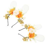 GATHINESS Bunny Ears Headband with Realistic Floral Design White 2pcs Fabric Easy to Wear and Versatile Use Hair Accessory for Cosplay Costume and Group Photos, Suitable for Adults
