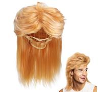 GATHINESS Costume Accessory with Adjustable Hair Net Effortless Upkeep Blonde Mullet Wig Synthetic Fiber Retro 1980s Flair for Men for Halloween Celebrations and Themed Events