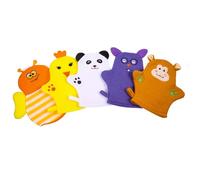GATHINESS Cotton Bath Mitts 5Pcs Gentle Exfoliating Wash Gloves with Cartoon Design for Bath