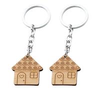 GATHINESS Couple Keychain Set 2Pcs Wooden House Key Rings with Heart Charm, Fun Keychain Accessories for Backpack and Car Use