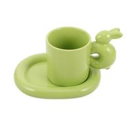 GATHINESS Cute Ceramic Bunny Coffee Mug with Saucer, Rabbit Handle Cup | Green Novelty Drinkware, Multipurpose for Tea or Milk, Kawaii Easter Style, Gift Choice for Office Workers