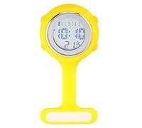 GATHINESS Digital Nurse Fob Watch with Timer and Date Function, Yellow Silicone Chest Pocket Watch with Glass Mirror and Alloy Case, Suitable for Nurses and Doctors in Settings