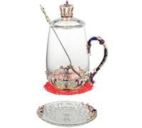 GATHINESS Enamel Flower Glass Mug Set 370ml Heat-Resistant Decorative Coffee and Tea Cups Practical Gift for Serving Flower Tea