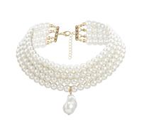 GATHINESS Geometric Multi-layered Imitation Pearl Necklace for Women, round Beaded Choker Chain Decorative Neck Pendant Fashion Jewelry Accessory