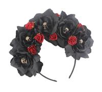 GATHINESS Halloween Skull Decor Headband with Rose Flowers, Comfortable Fabric Hair Band for Party and Festival, Unique Adorable Mexican Floral Hair Accessory with Realistic Appearance