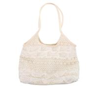 GATHINESS Large Capacity Beige Shoulder Bag Boho Tote with Lace Mesh Design, Comfortable Single Shoulder Tote for Shopping and Travel, Casual Fashion Woven Beach Handbag for Women