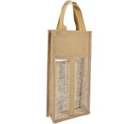 GATHINESS Linen Wine Bottle Bag with Handles and Window Two-bottle Carrier | PVC Display Panel, Rustic Look for Labels, Holiday Hosting, New Year and Christmas Gift Wrapping